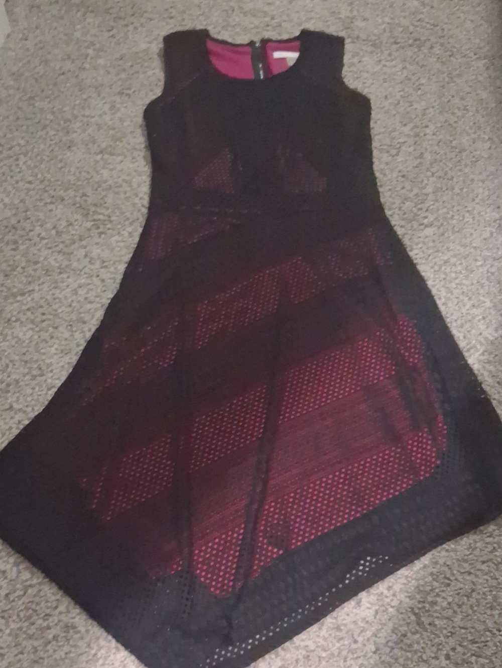 Peter Nygård Black Lace Overlay Maxi Dress with Burgundy Lining